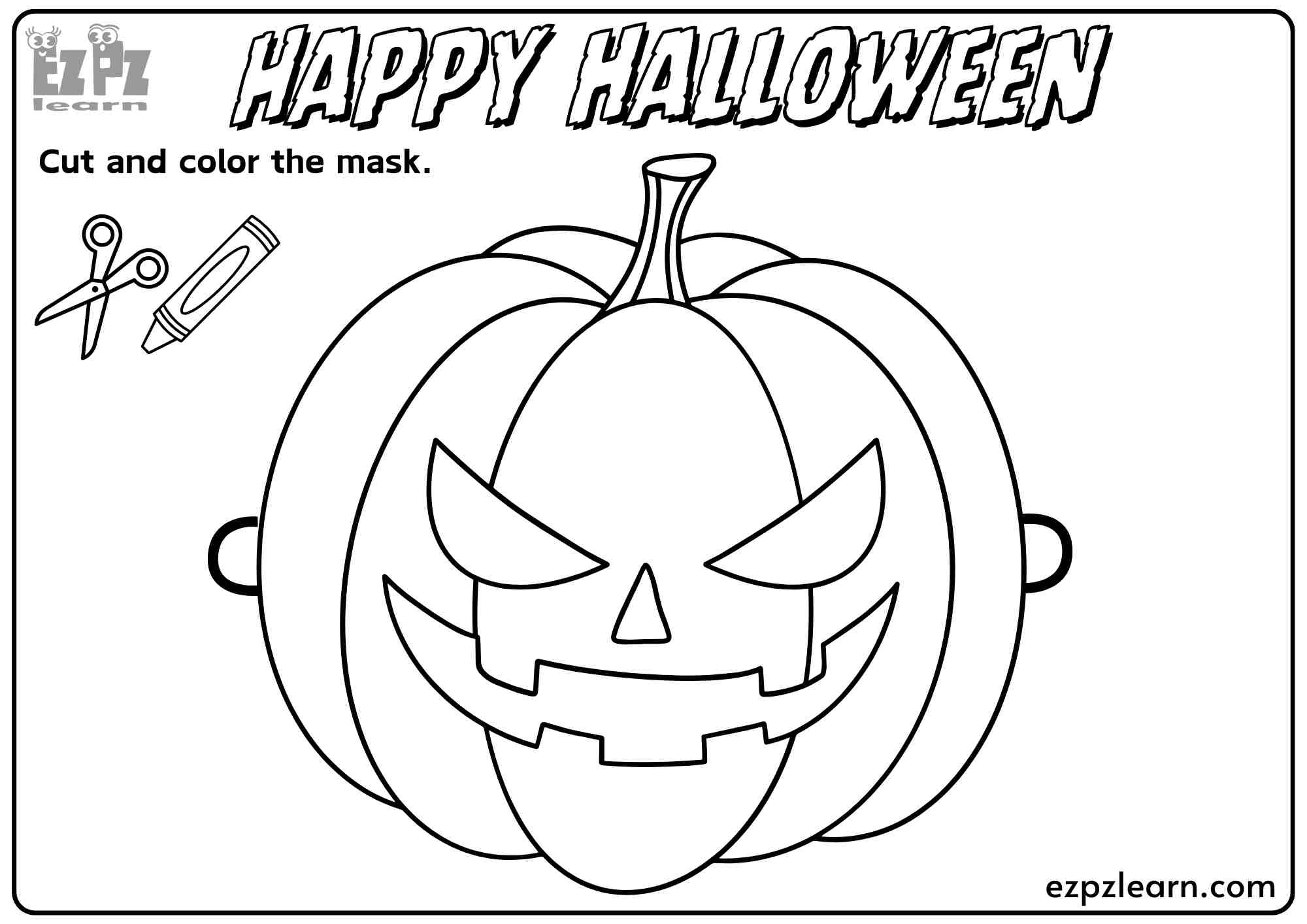 Cut and Color Pumpkin Mask Craft Fun and Easy Halloween Activity for ...